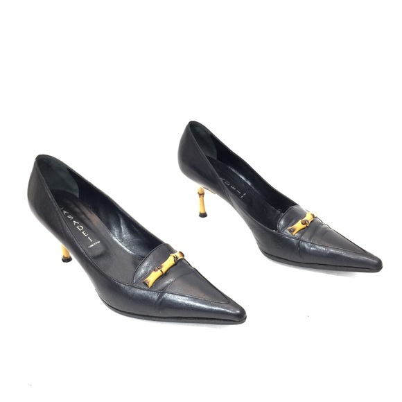 🌹Casadei Black Leather Pointed Toe Pumps w/ Bamboo🌹 - Picture 3 of 8